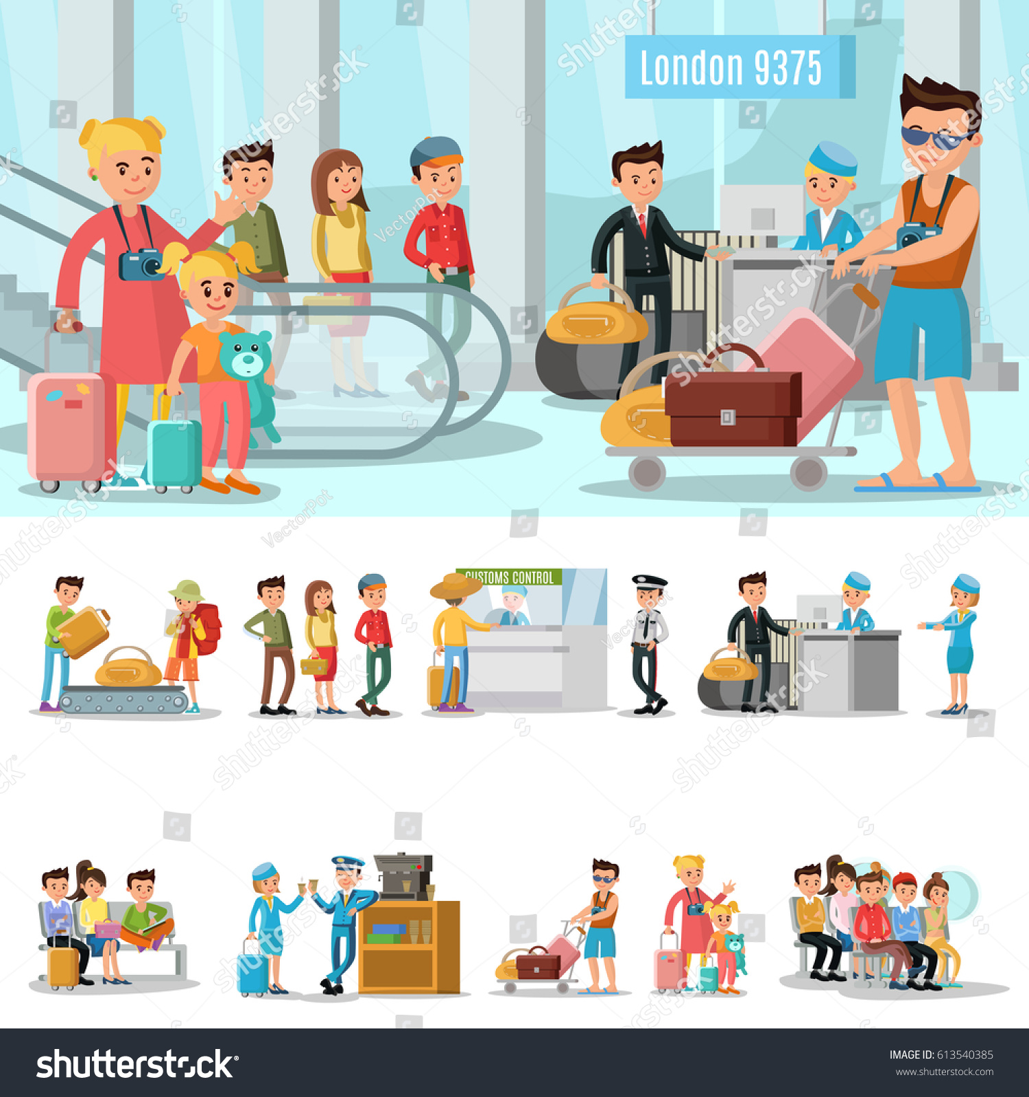 Airport Elements Concept People Passing Customs Stock Vector 613540385 ...