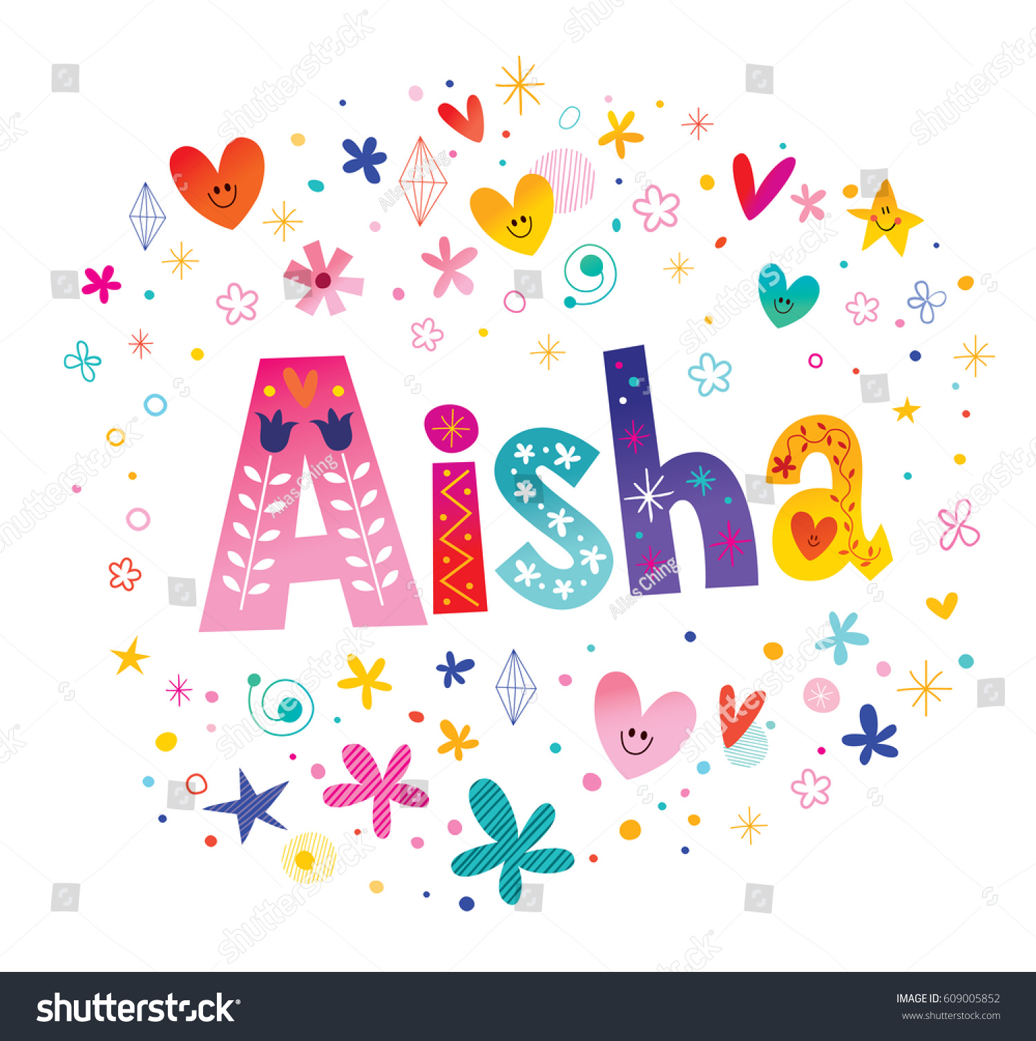 Aisha Girls Name Decorative Lettering Type Stock Vector (Royalty Free ...