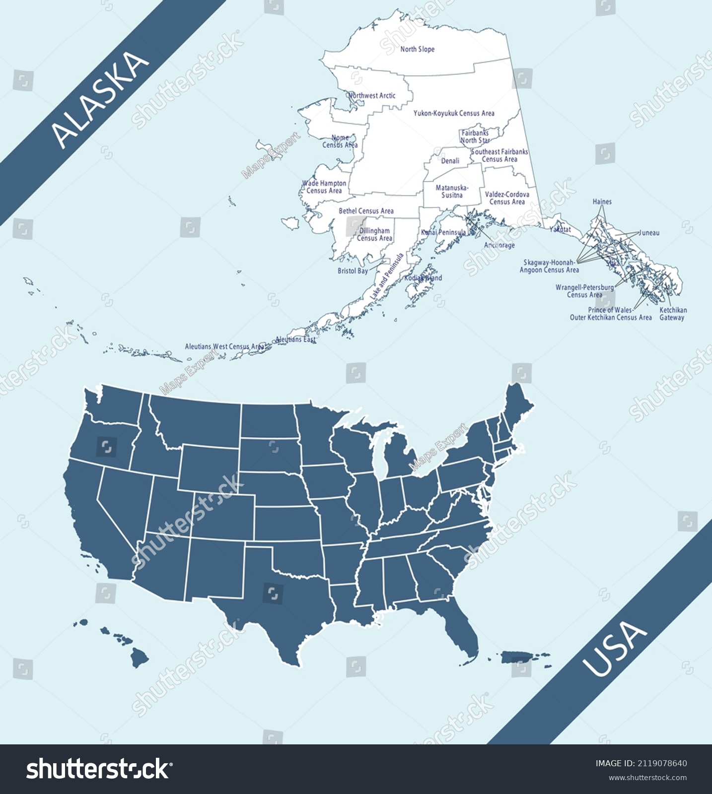 Alaska County Map Graphic Illustration Stock Vector Royalty Free 2119078640 8074