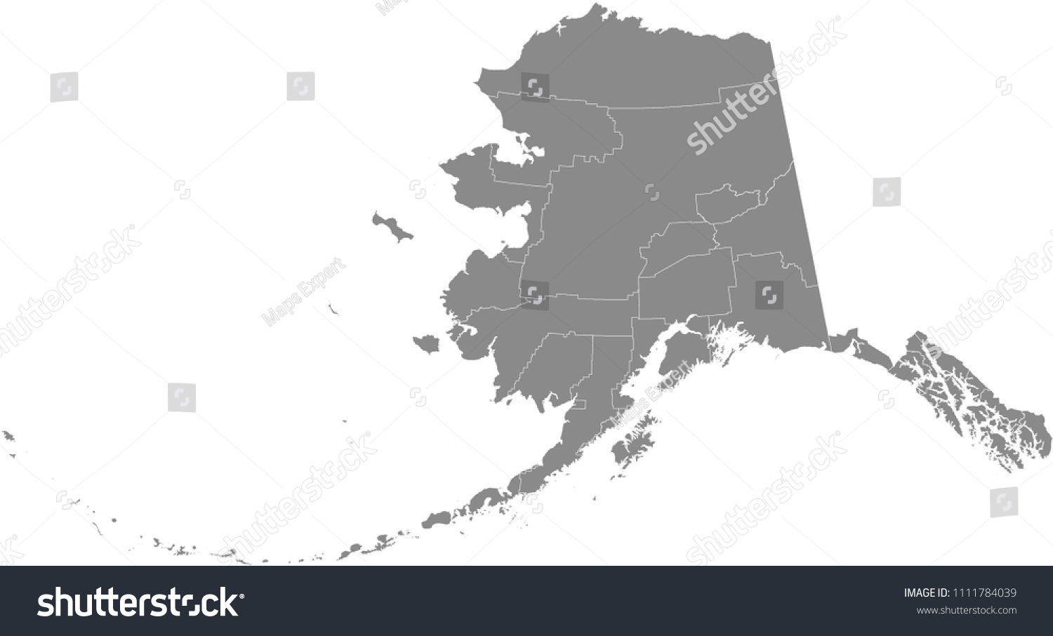 Alaska County Map Vector Outline Gray เวกเตอร์สต็อก ปลอดค่าลิขสิทธิ์ 1111784039 4057