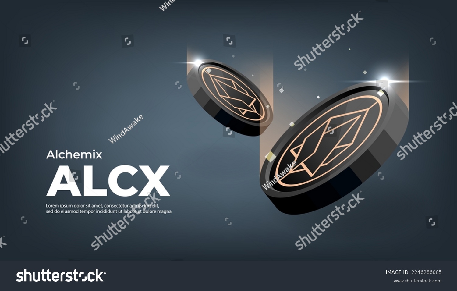 SVG of Alchemix (ALCX) coin crypto currency themed banner. ALCX icon on modern black color background. svg