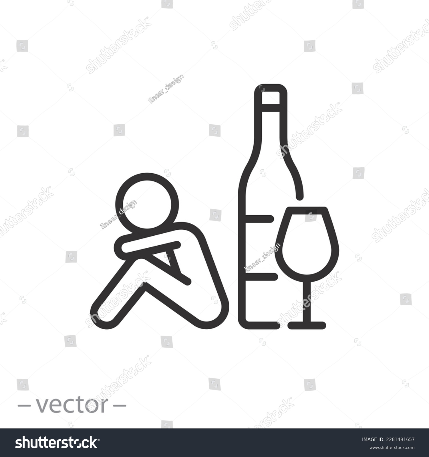 SVG of alcohol addiction icon, alcoholic with bottle, drinking human, thin line symbol on white background - editable stroke vector illustration eps10 svg