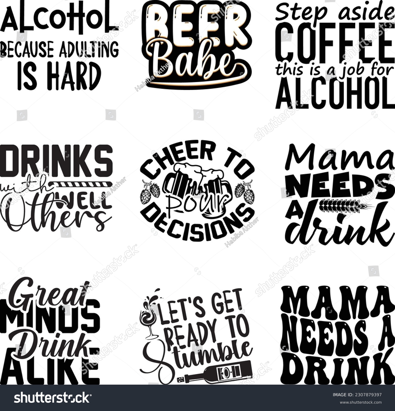 SVG of Alcohol bundle,Funny Drinking,Beer Mug Svg,Beer Bottle Svg,Wine Svg,Coaster Svg,Beer Svg,Drinking Svg,Whiskey Svg,Sassy Quotes,Vodka Tequila Svg,Alcohol,Silhouette,Vector,Eps svg