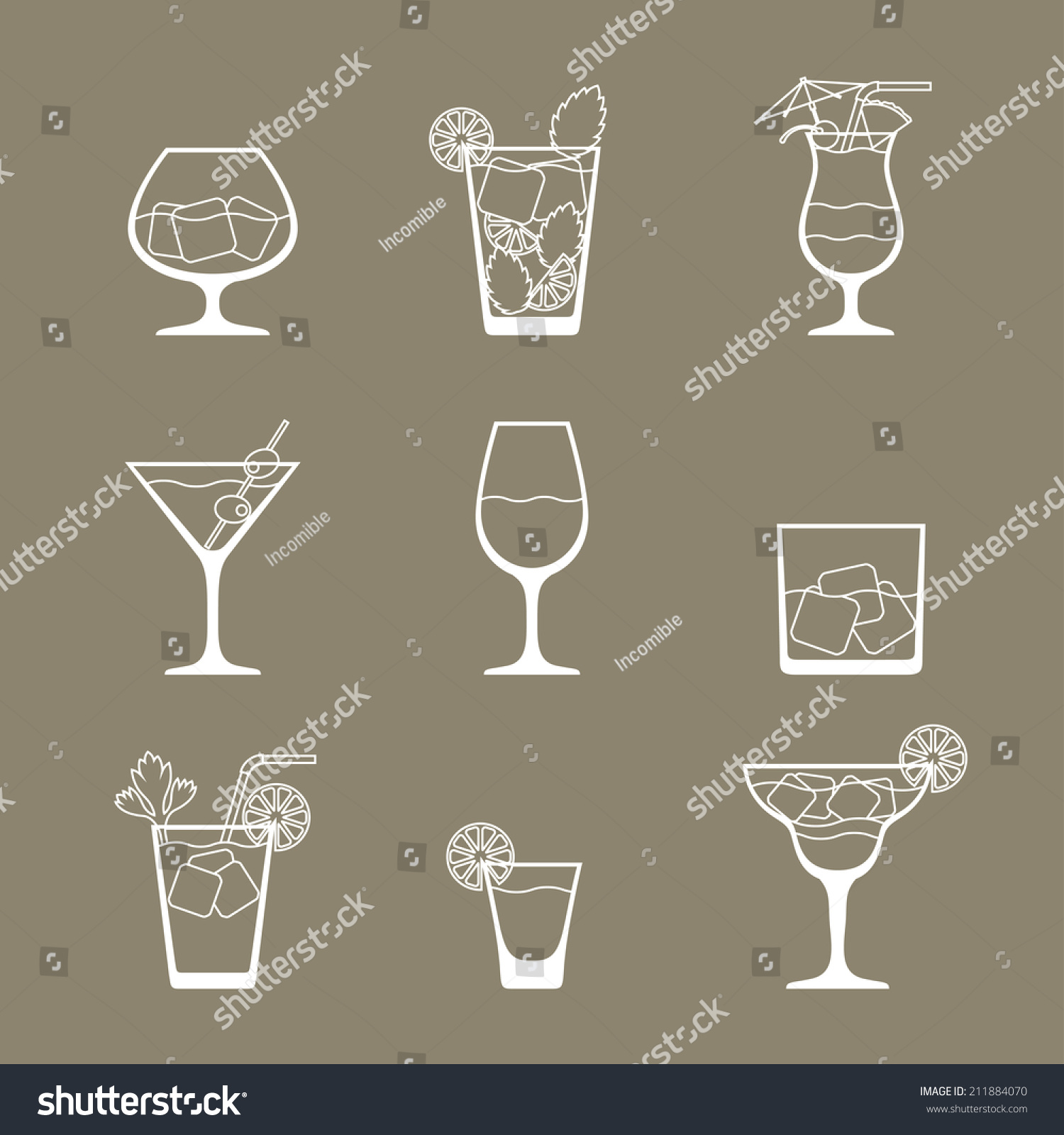 Alcohol Drinks Cocktails Icon Set Flat Stock Vector Royalty Free