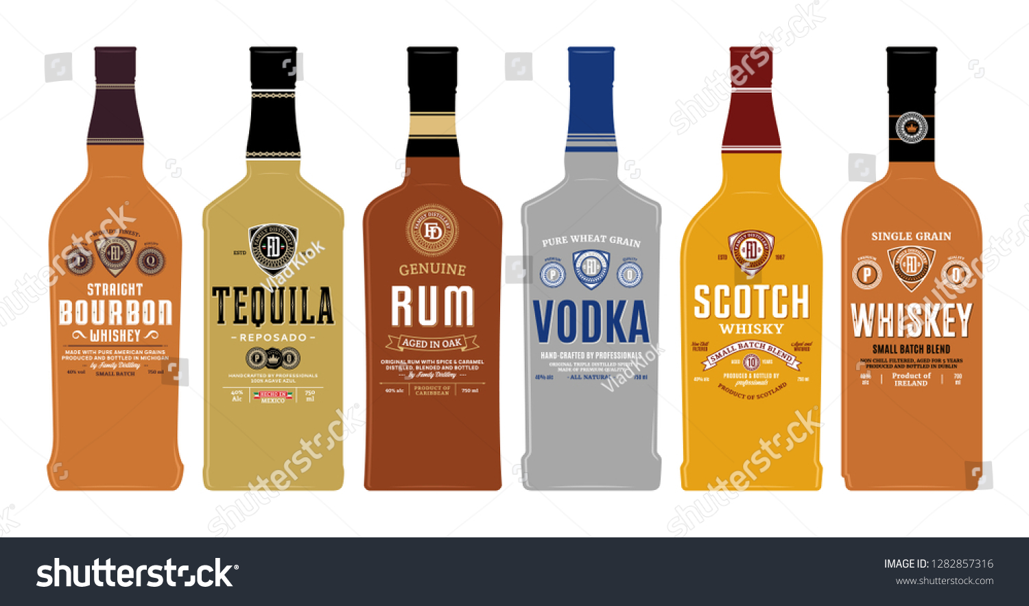 Download Alcoholic Drinks Labels Bottle Mockup Templates Stock Vector Royalty Free 1282857316