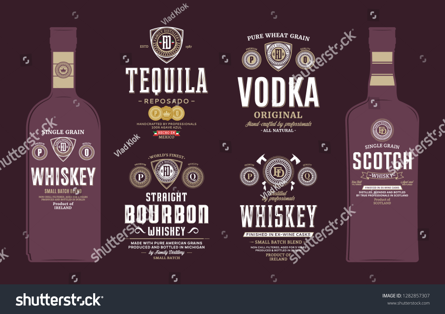 Download Alcoholic Drinks Labels Bottle Mockup Templates Stock Vector Royalty Free 1282857307