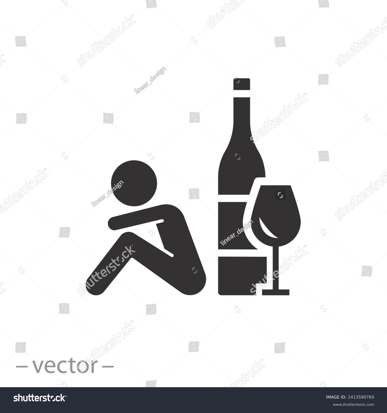 SVG of alcoholic with bottle icon, alcohol addiction, drinking human, flat symbol on white background - vector illustration svg