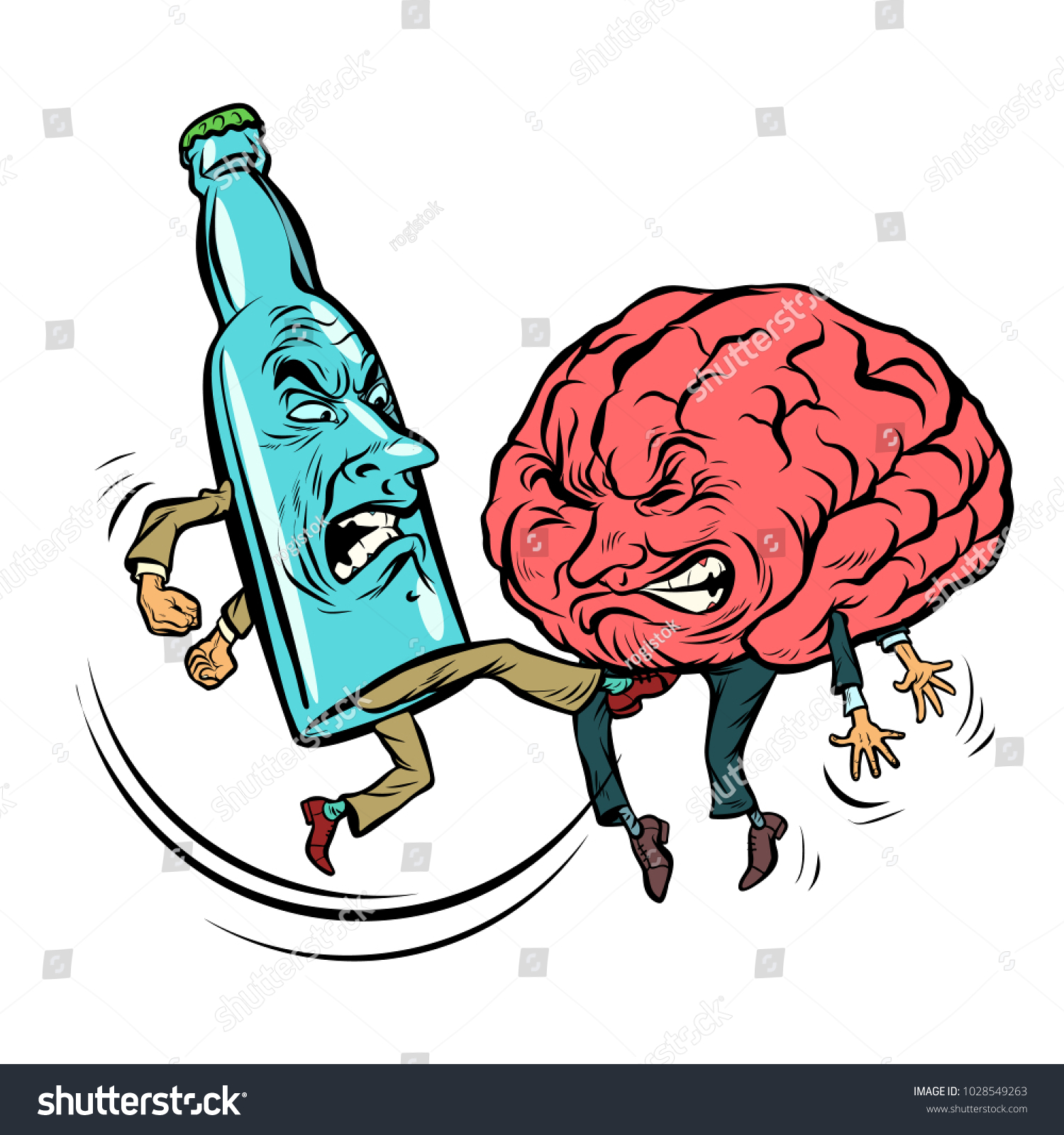 SVG of Alcoholism destroys the brain, drunk. fight bottle of vodka. Comic book cartoon pop art retro illustration vector svg