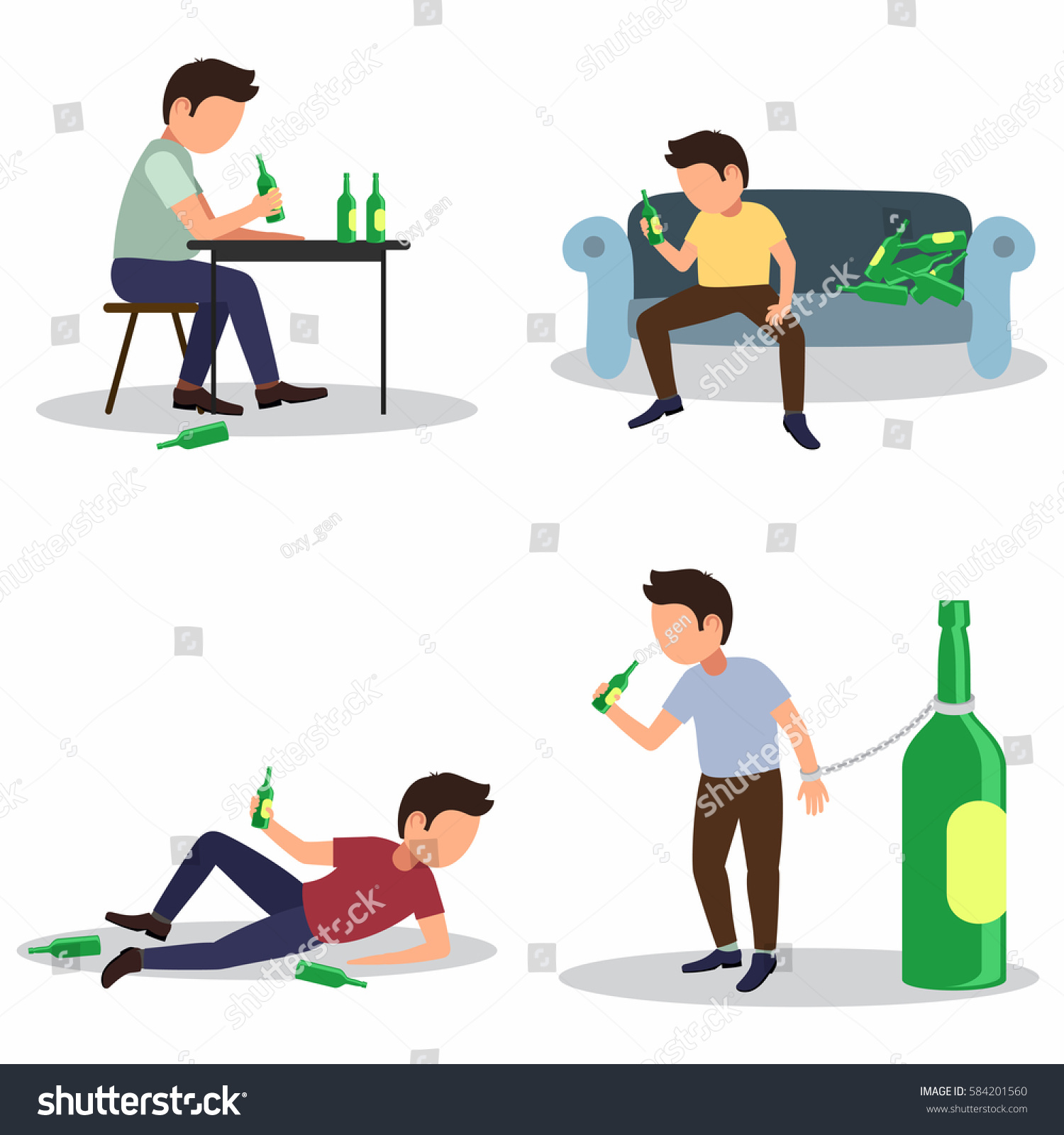 SVG of Alcoholism risks, danger from boozing icons set. Effect of alcohol abuse, alcoholic concept.  Isolated. Vector. Man with beer bottles set svg