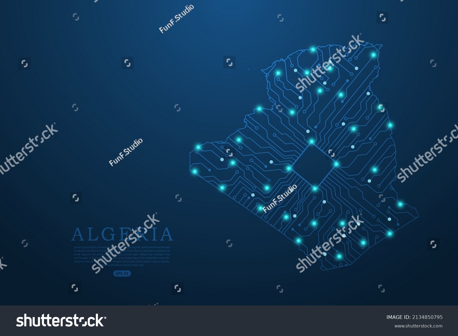 Algeria Map World Map Vector Template Stock Vector Royalty Free   Stock Vector Algeria Map World Map Vector Template With Abstract Futuristic Circuit Board Illustration Or High 2134850795 