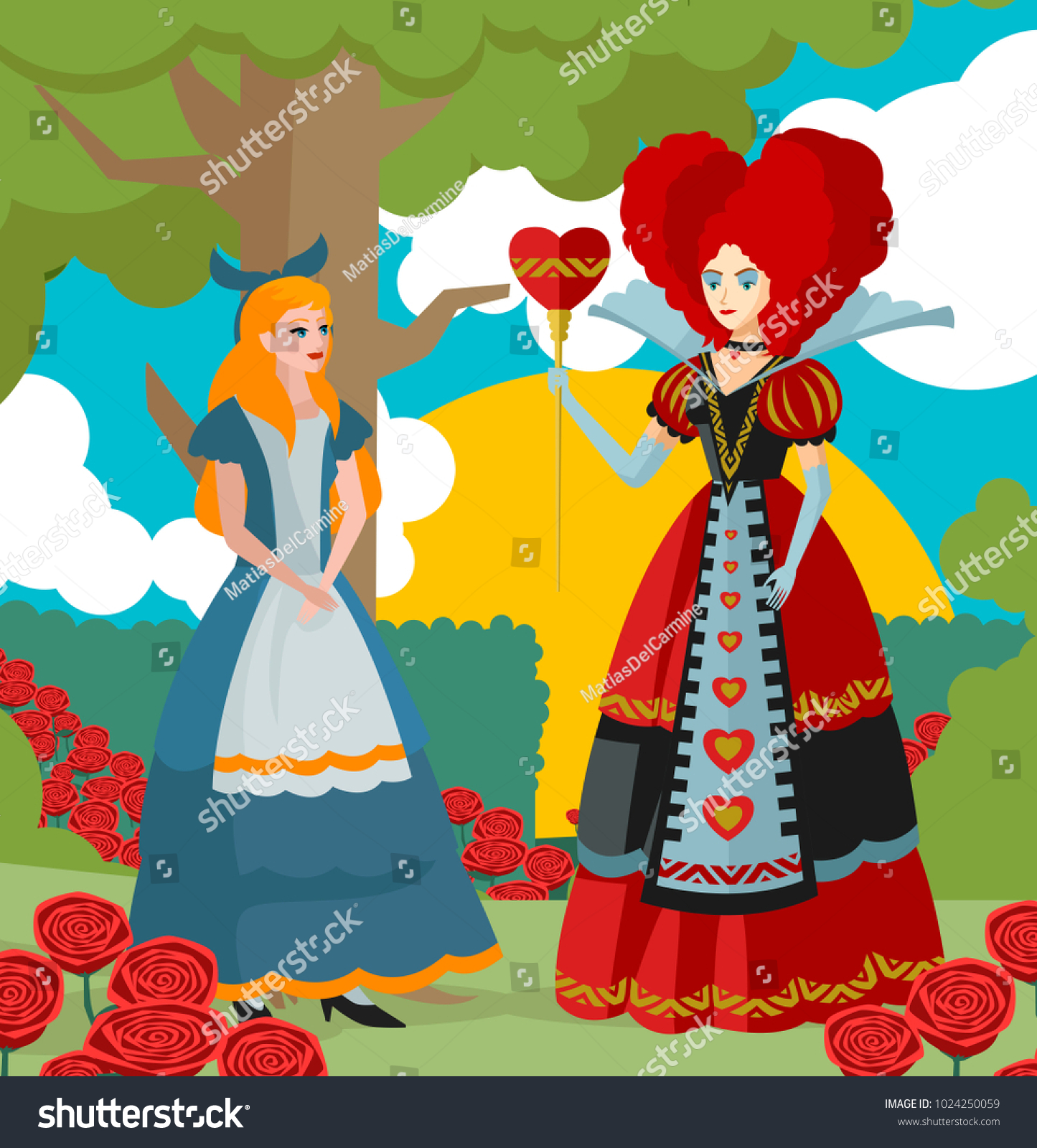 Alice Wonderland Classic Tale Queen Hearts Stock Vector Royalty Free