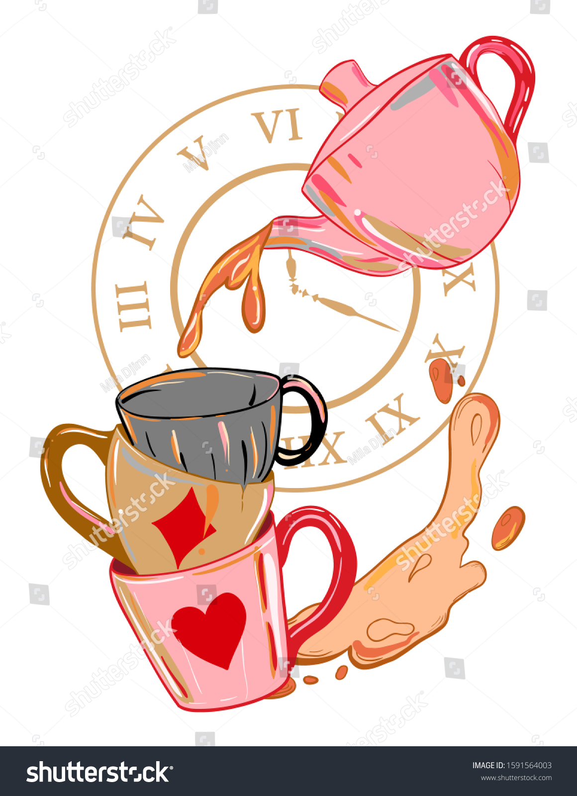 Alice Wonderland Illustration Teapot Mugs Crazy Stock Vector Royalty Free