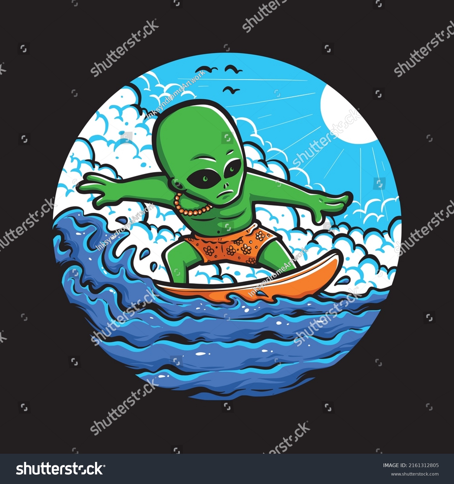 Alien Surfing On Wave Vector Stock Vector (Royalty Free) 2161312805 ...