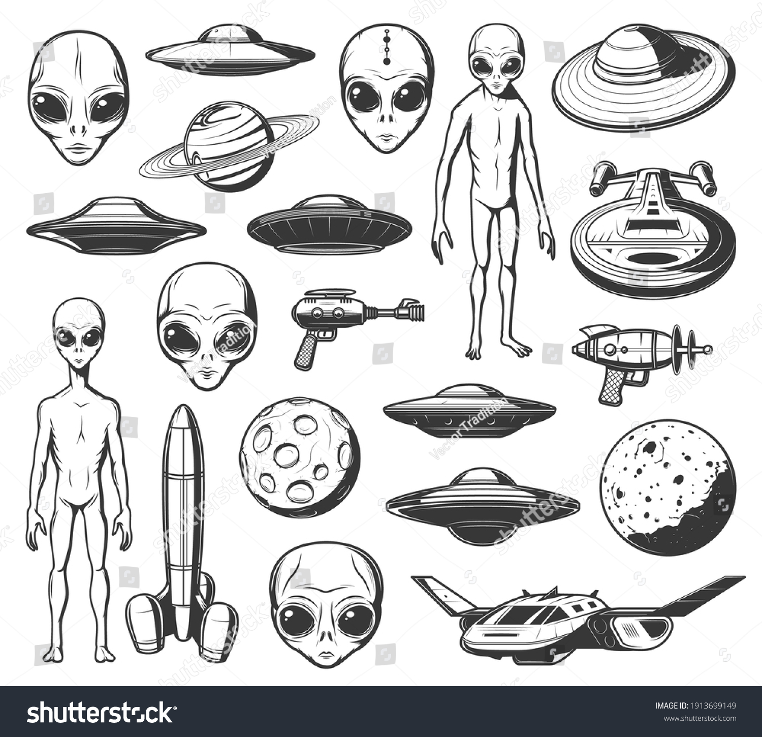 Aliens Ufo Space Shuttles Vector Retro Stock Vector (Royalty Free ...