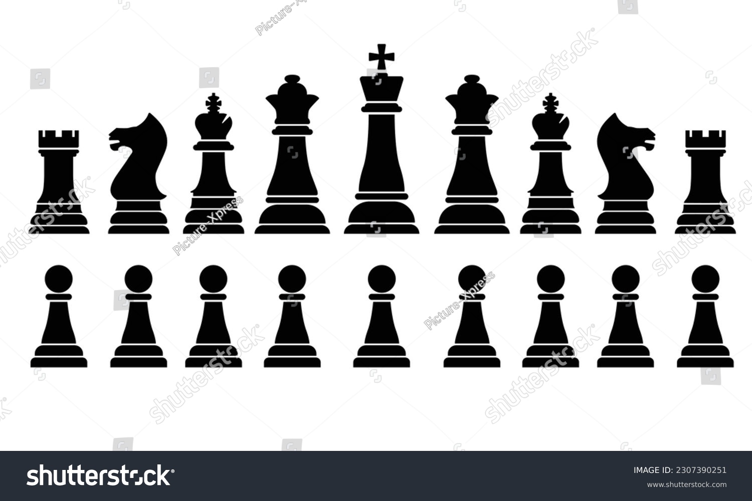 SVG of all chess icon symbol king queen bishop knight rook paw svg
