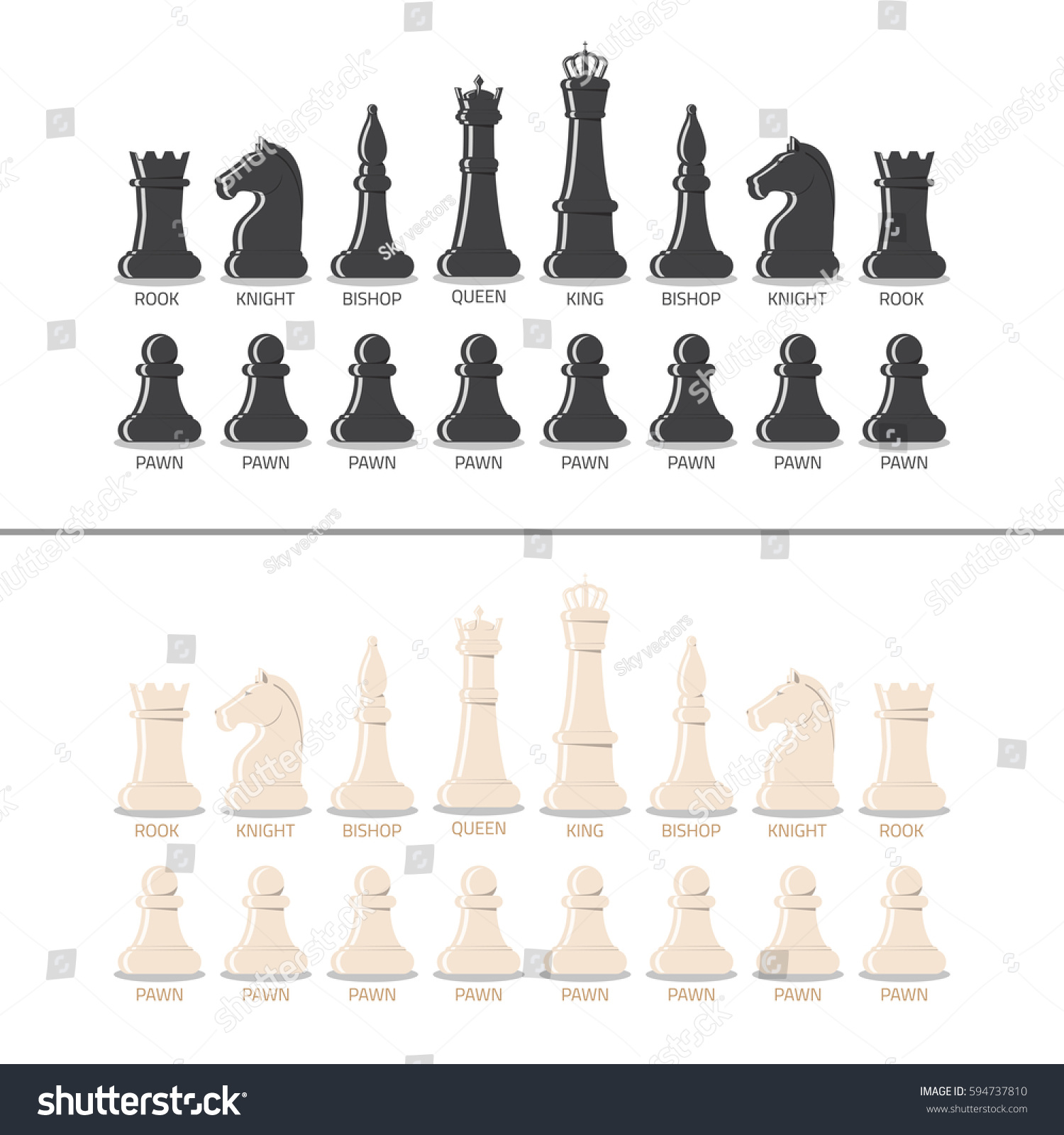 SVG of All chess pieces, black and white, from pawn to king and queen. Flat style vector illustration. svg