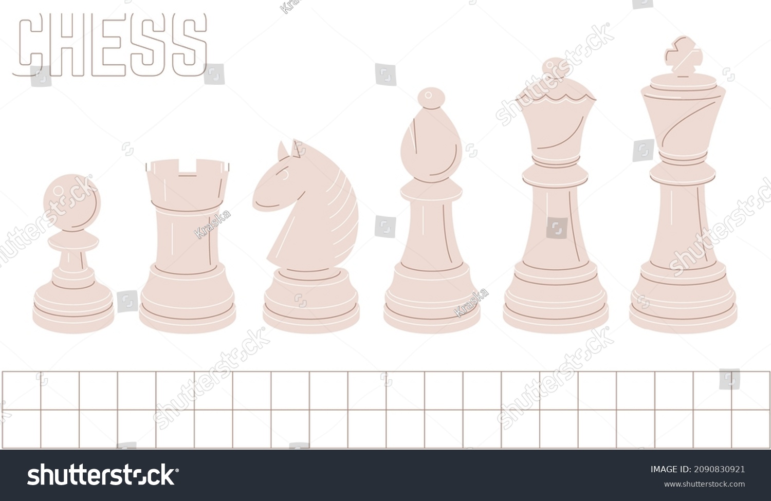 SVG of All chess pieces in a row. The white set. Kids friendly design. Vector illustration. svg