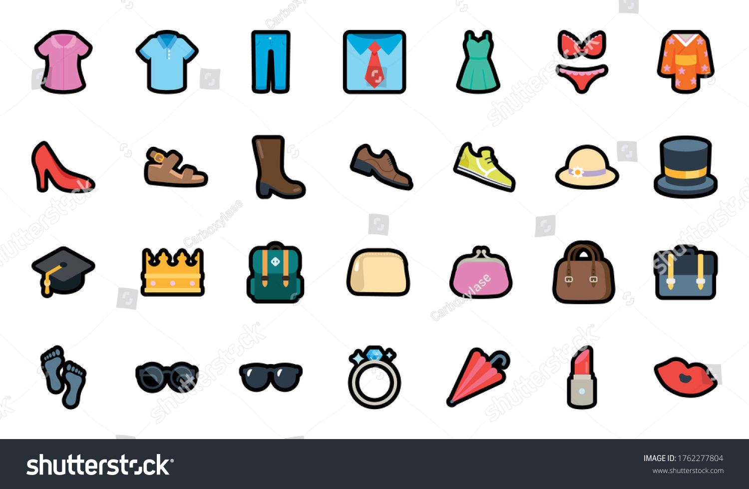 SVG of All Clothes Vector Icons Set. Shopping Emojis Collection. Menswear, Womenswear, Accessories, Ring, Hat, Shirts, Wears, Apparels, Dresses Illustrations svg
