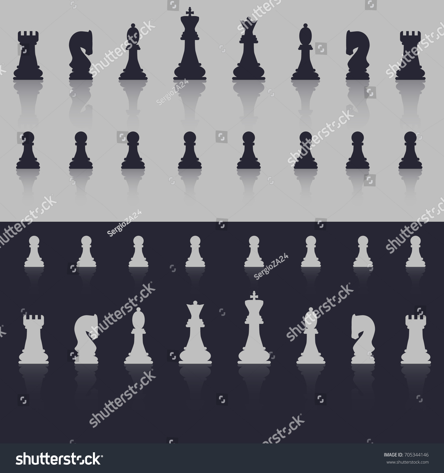 SVG of All figures are chess. In cold shades, with a shadow in the form of reflection. Flat style. Vector image. svg