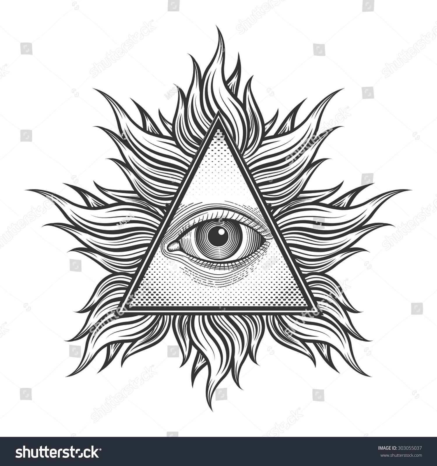 All Seeing Eye Pyramid Symbol In The Engraving Tattoo Style. Freemason ...