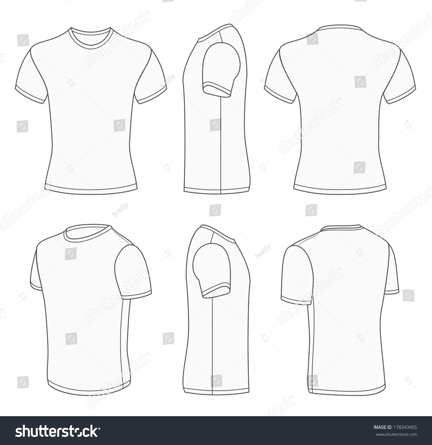 All Views Mens White Short Sleeve Stock Vector 178343405 - Shutterstock