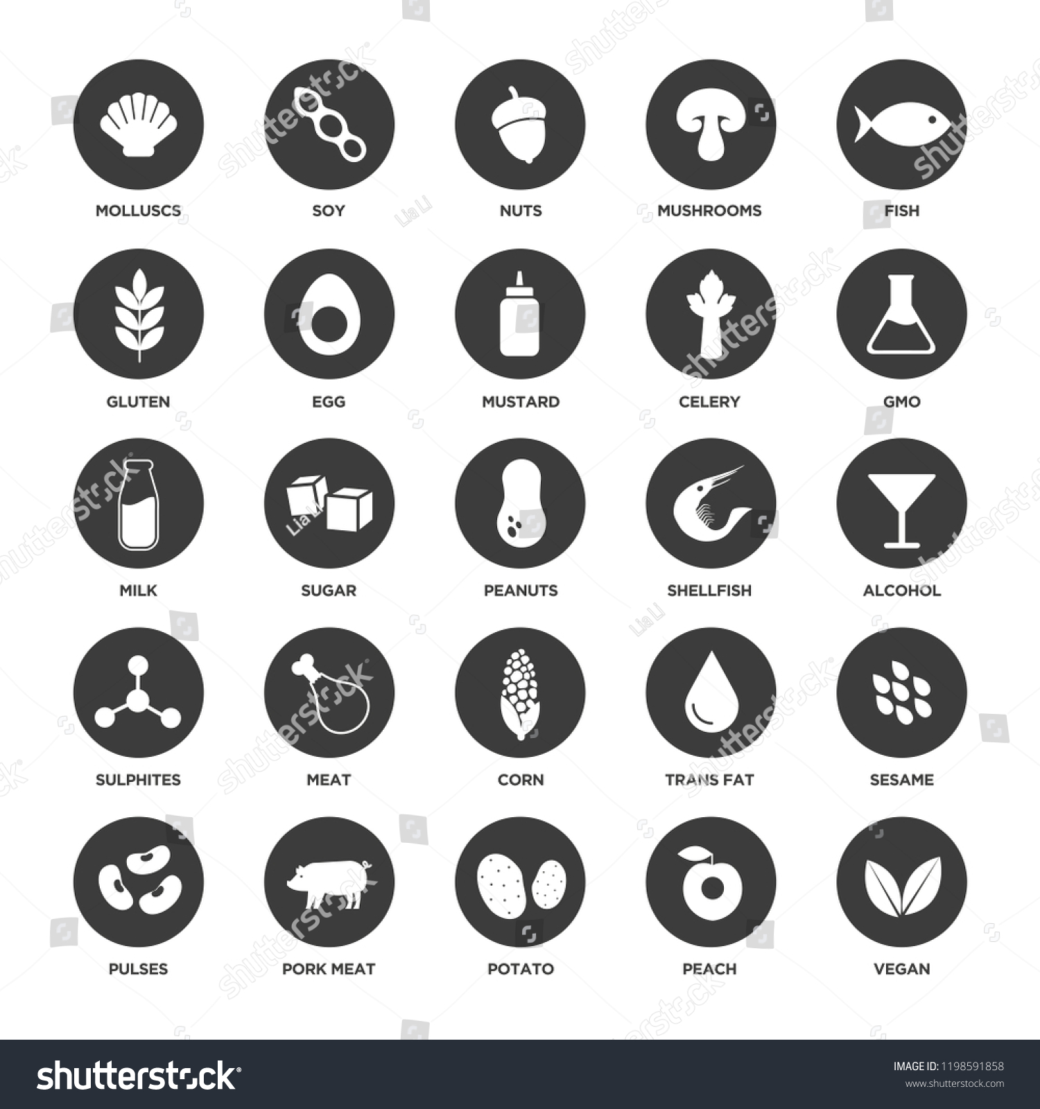 SVG of Allergen food icons set. Black and white. Vector illustration. svg