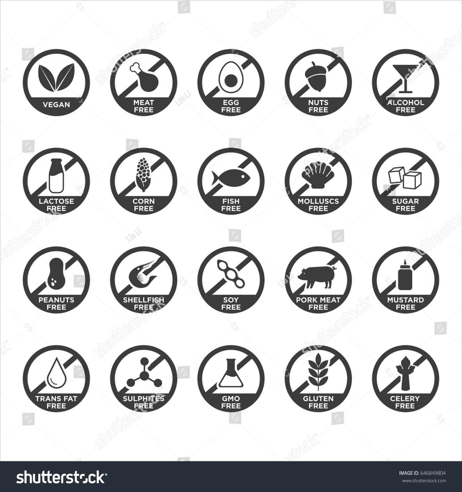 SVG of Allergen free icons set. Black and white. Vector illustration.
 svg