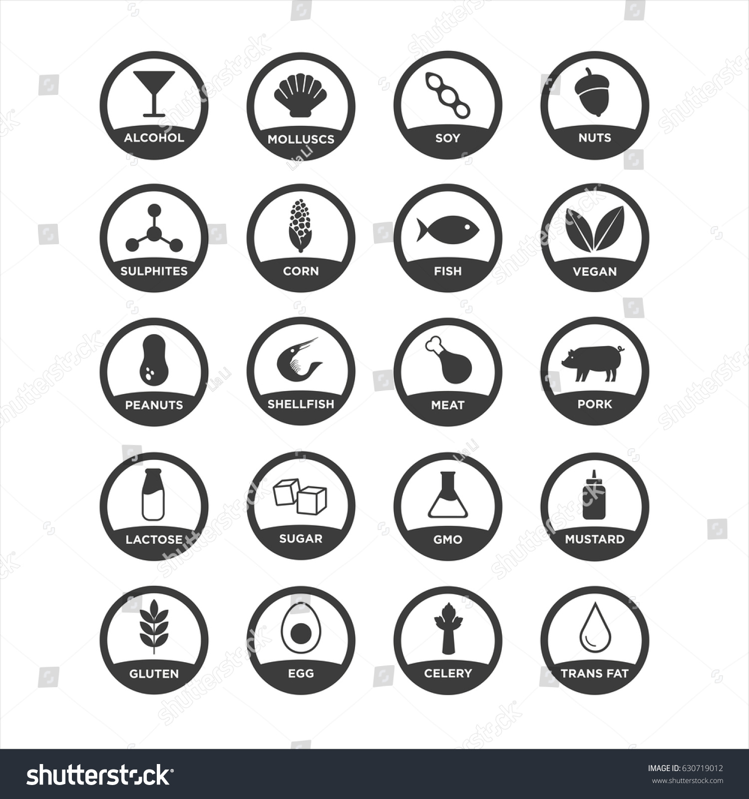 SVG of Allergen icons set. Black and white. Vector illustration. svg