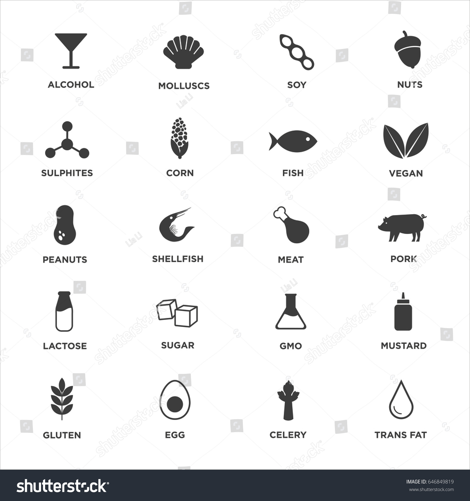 SVG of Allergen icons set. Black and white. Vector illustration.
 svg