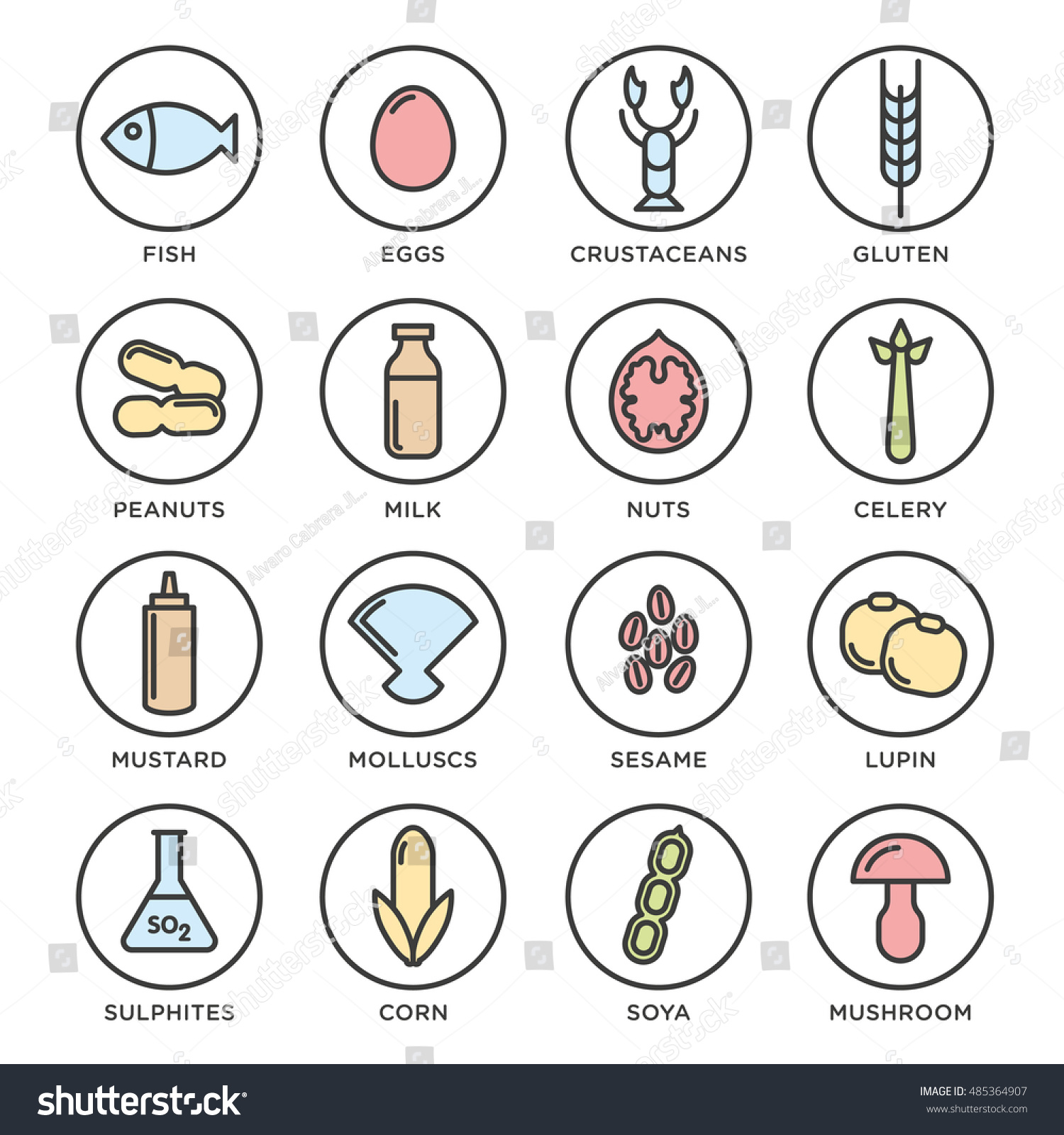 Allergen Icons Vector Set Food Allergens Stock Vector (Royalty Free ...