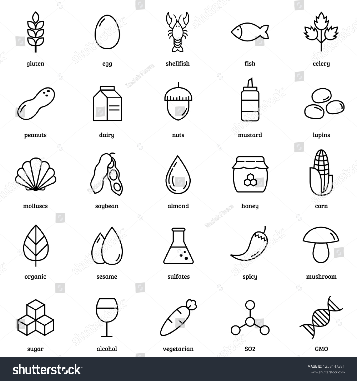 SVG of Allergen line icons vector set. Isolated on white background. svg