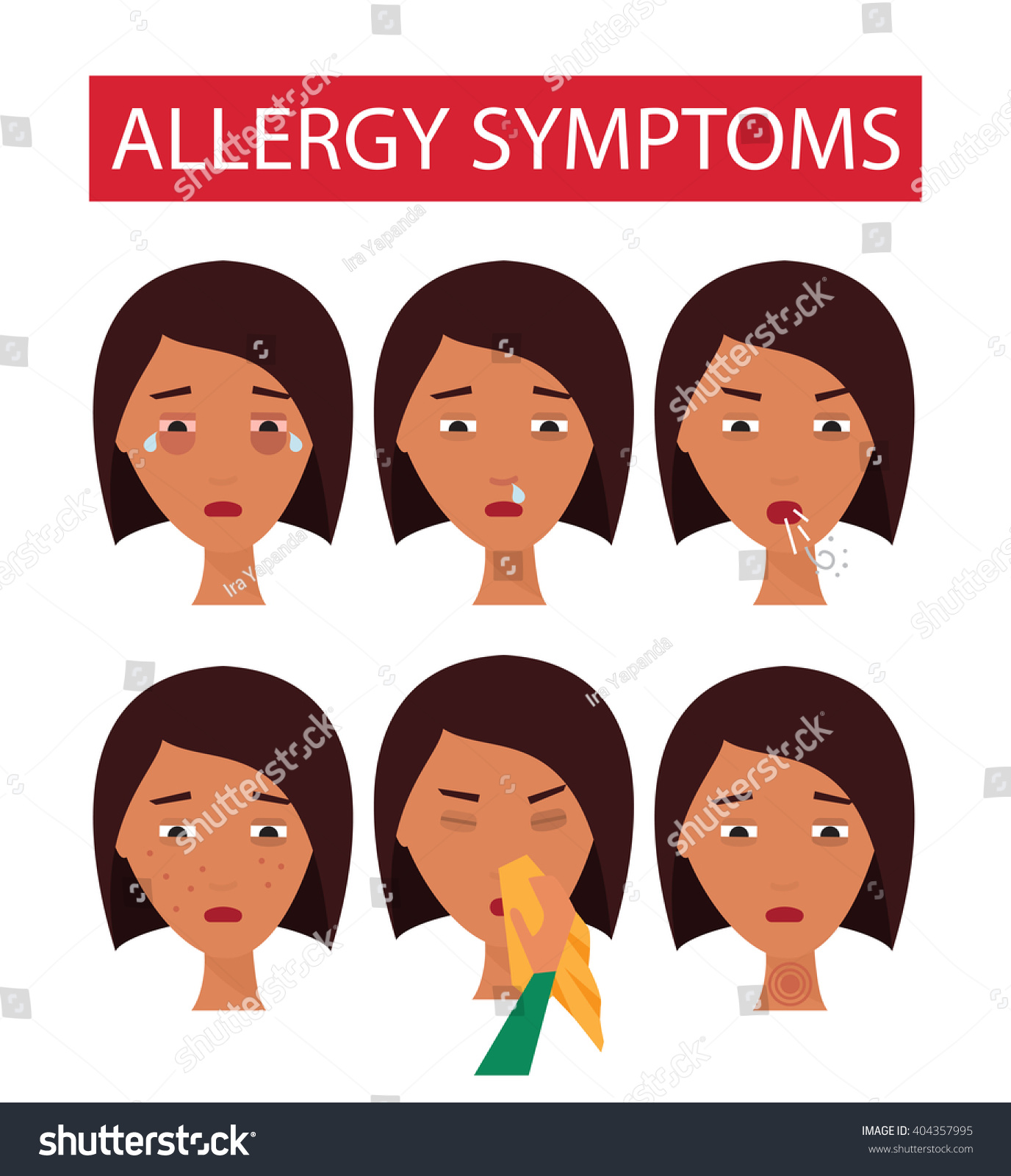 Allergy Symptoms Allergic Woman Faces Vector Stock Vector 404357995 ...