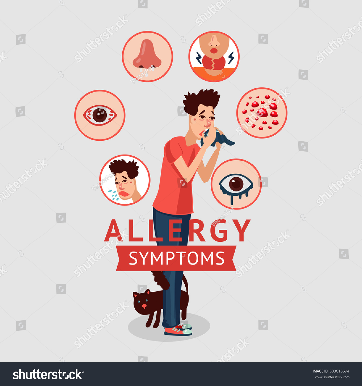 Allergy Symptoms Concept Cough Sneeze Itching Stock Vector 633616694 ...