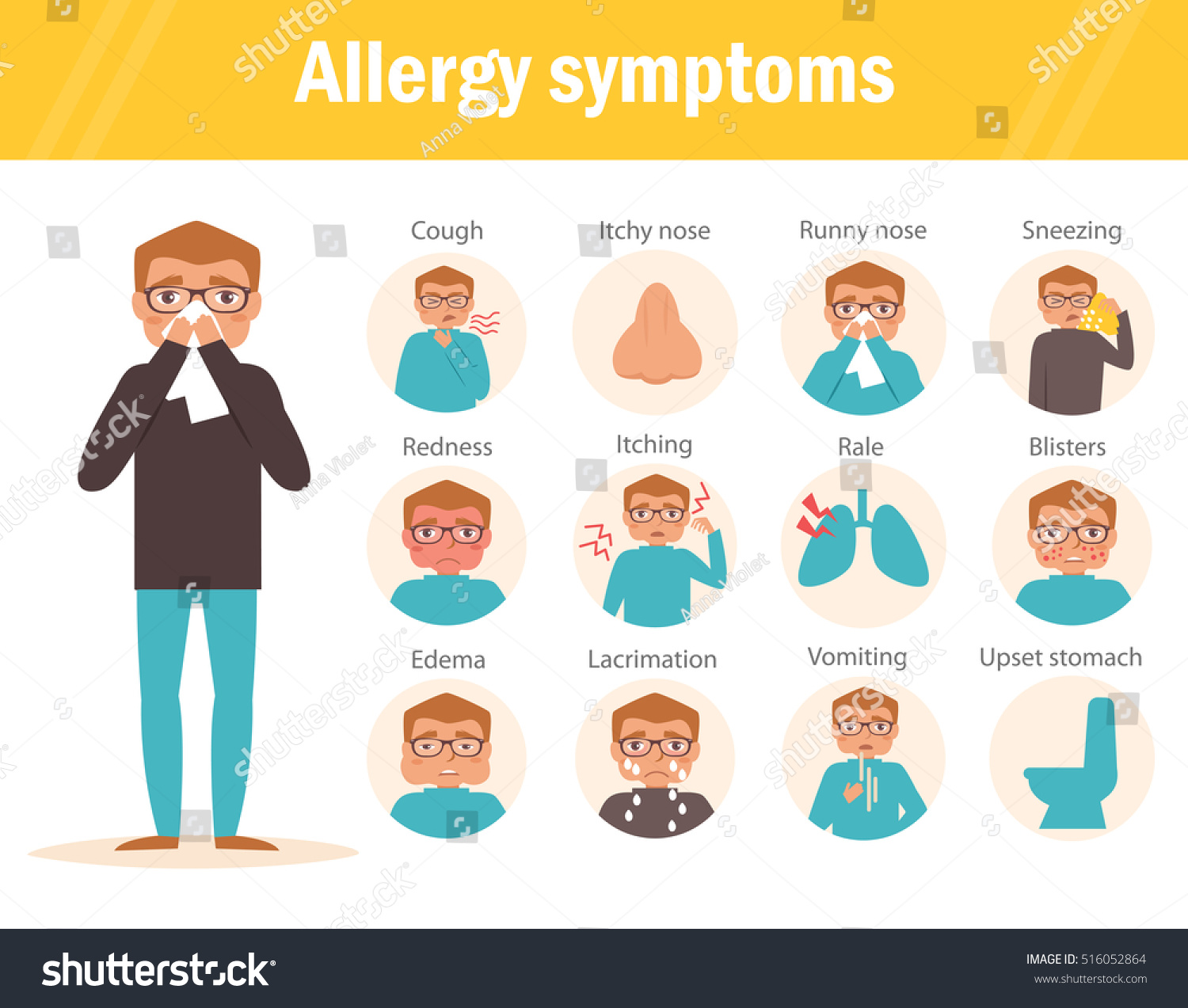 Allergy Symptoms Cough Itchy Nose Runny Stock Vector 516052864 ...