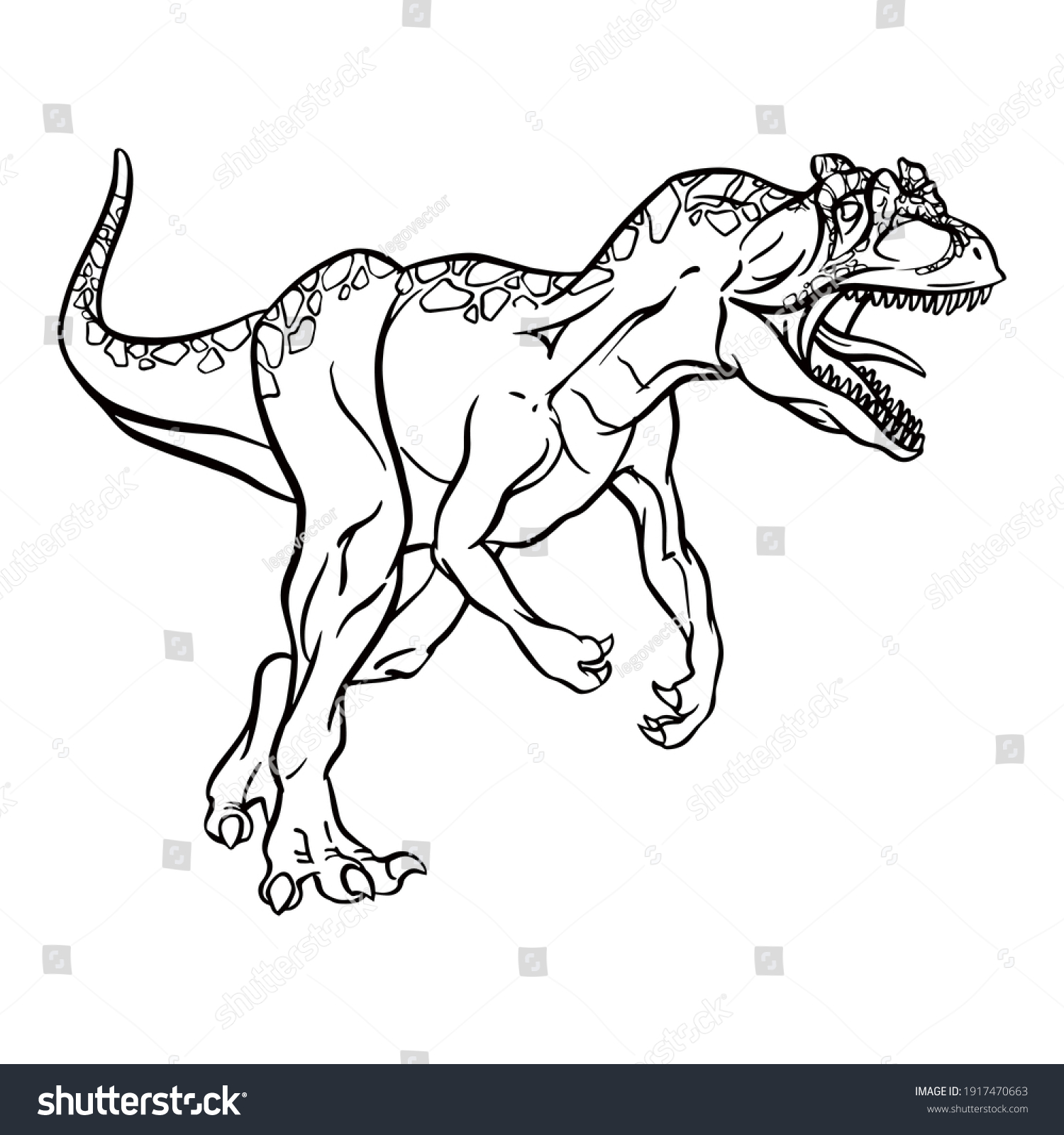 Allosaurus Dinosaur Cartoon Linear Sketch Coloring Stock Vector ...