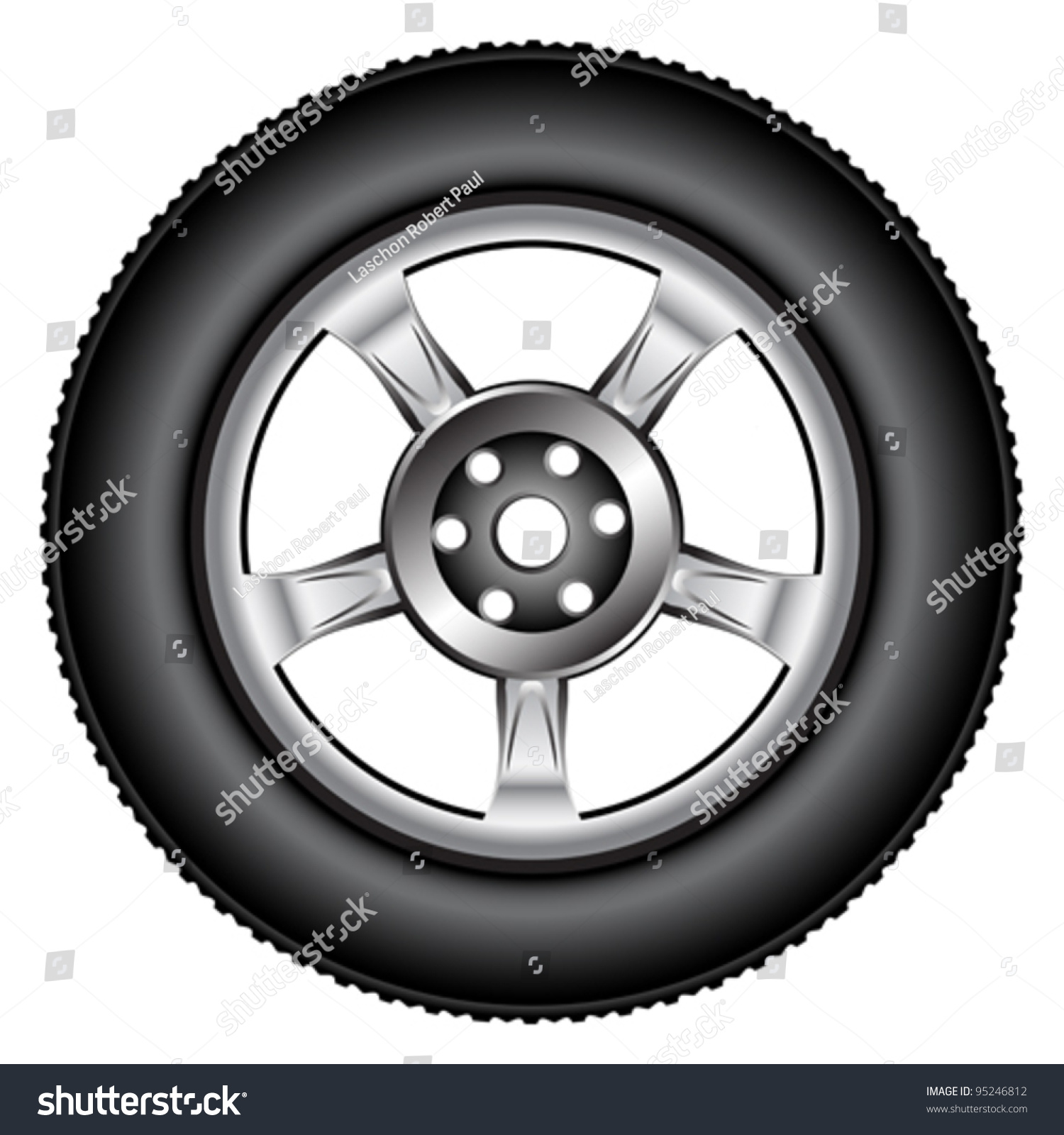Alloy Wheel Tyre Against White Background, Abstract Vector Art ...