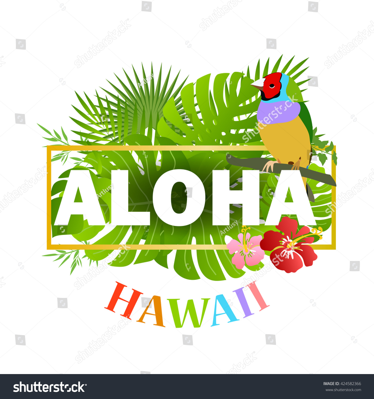 Aloha Hawaii Leaves Palm Tree Tropical Stock Vector 424582366 ...