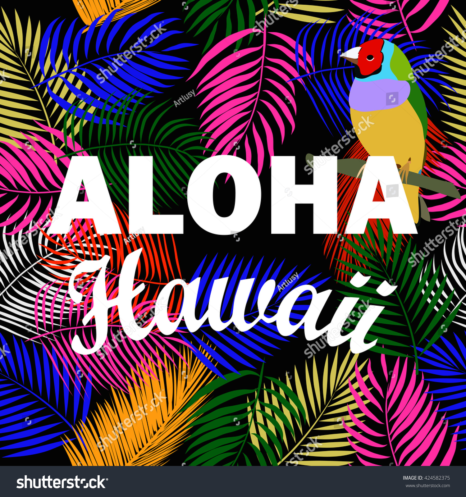 Aloha Hawaii Leaves Palm Tree Tropical Stock Vector (Royalty Free ...