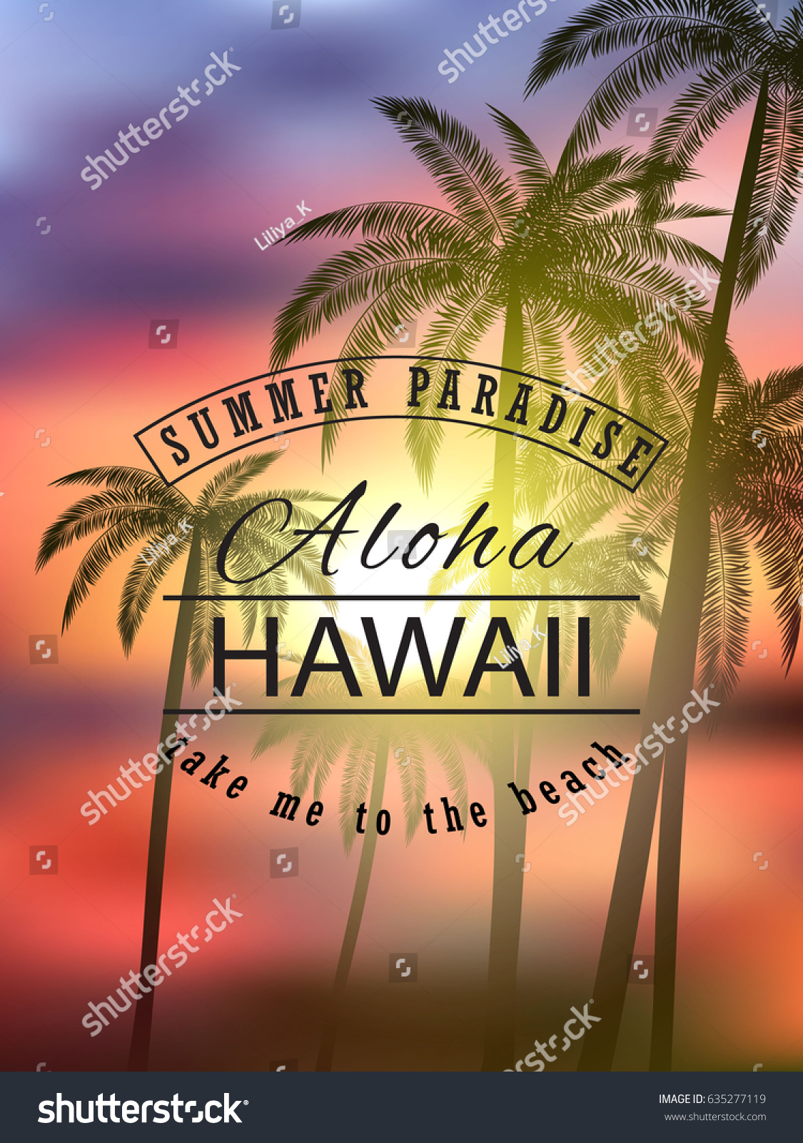 Aloha Hawaii Summer Tropical Background Palms Stock Vector (Royalty ...