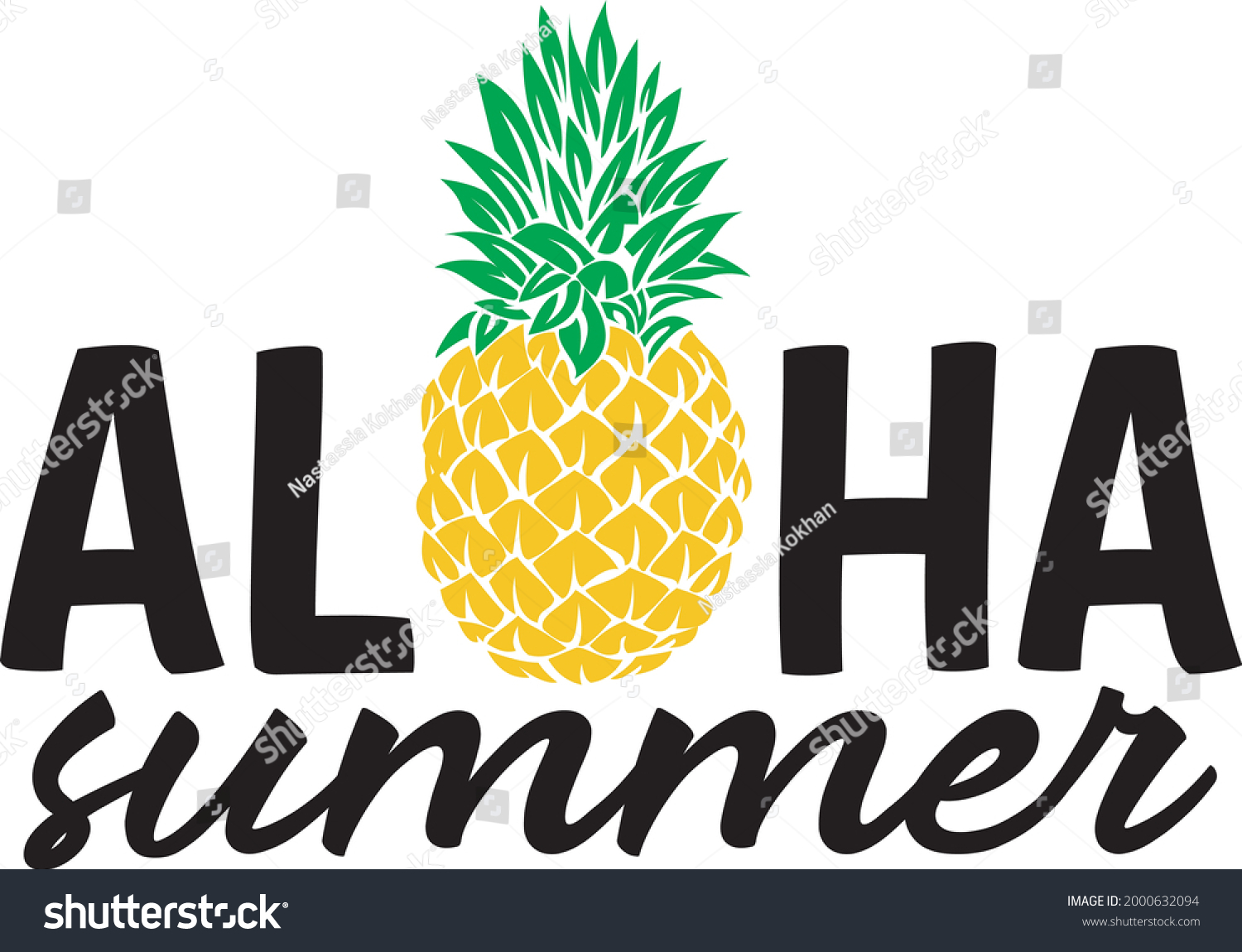 SVG of Aloha summer svg vector Illustration isolated on white background. Aloha with pineapple. Summer shir design. Summer quote. Summer saying design svg
