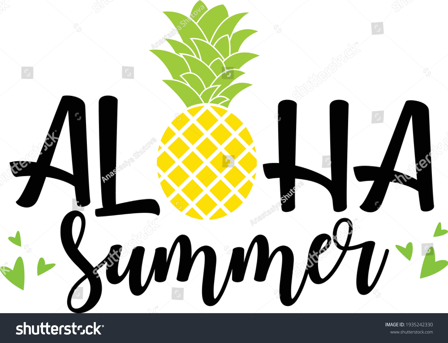 SVG of Aloha Summer vector illustration isolated on white background. Pineapple Svg cut file. Summer t-shirt print svg