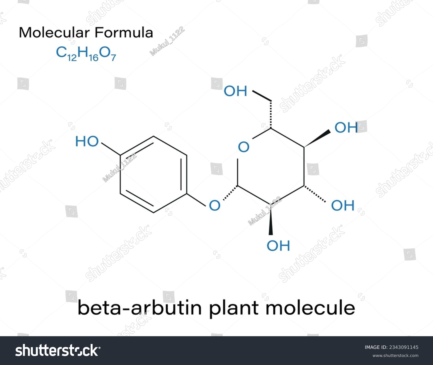 SVG of Alpha-arbutin plant molecule skeletal formula. Vector svg