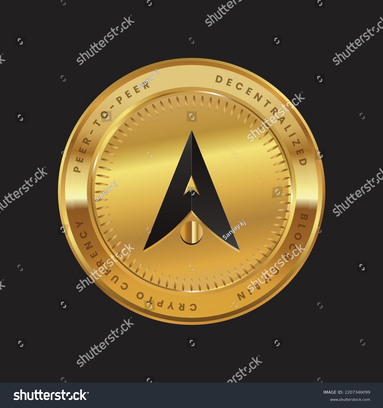 SVG of Alpha Venture DAO Cryptocurrency logo in black color concept on gold coin. ALPHA Token Block chain technology symbol. Vector illustration. svg