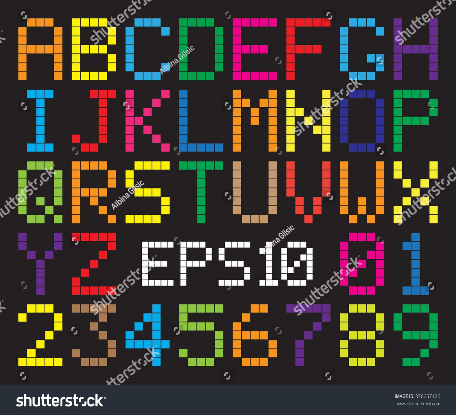 Alphabet Abstract Pixel Art All Letters: เวกเตอร์สต็อก (ปลอดค่า ...