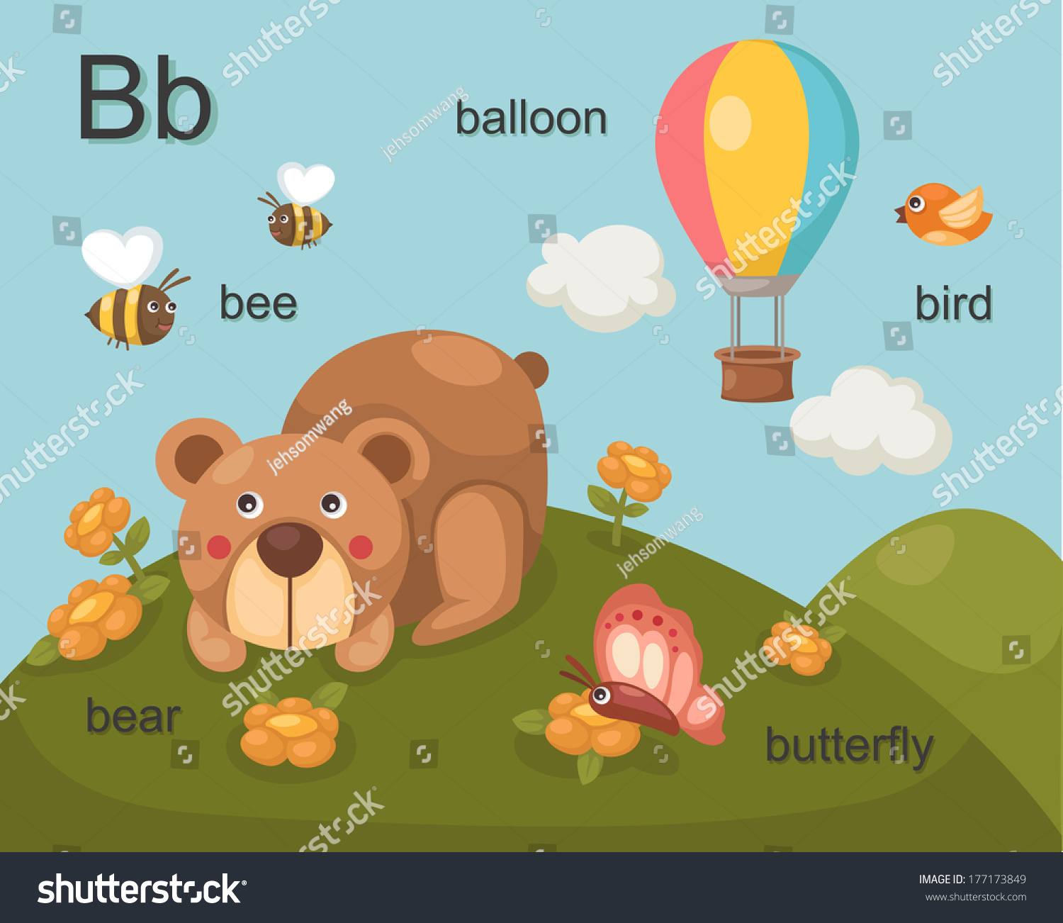 Alphabet B Letterbeebearballoonbirdbutterfly Stock Vector (Royalty Free ...