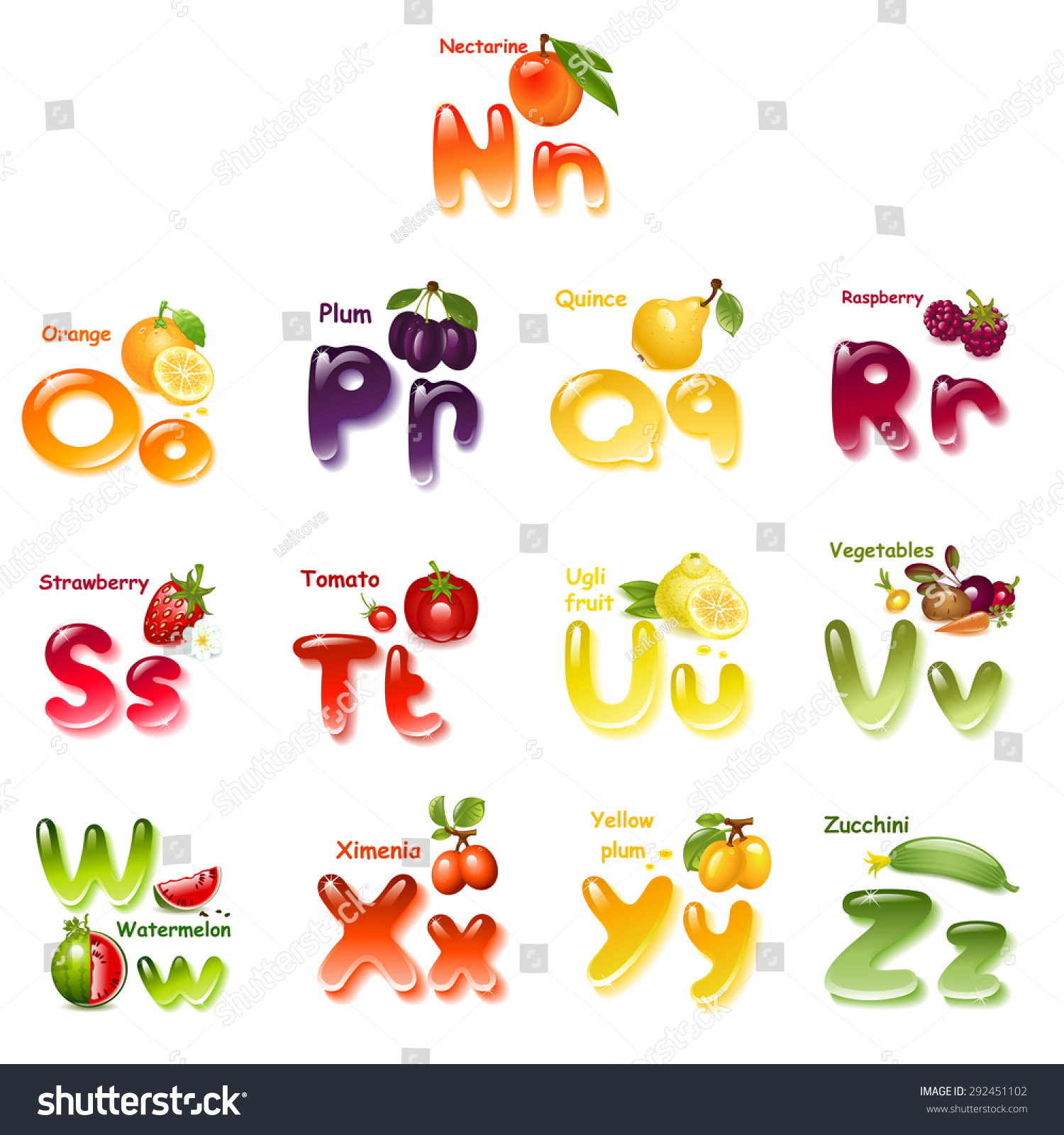 Alphabet English Capital Uppercase Letter Fruits Stock Vector (Royalty ...