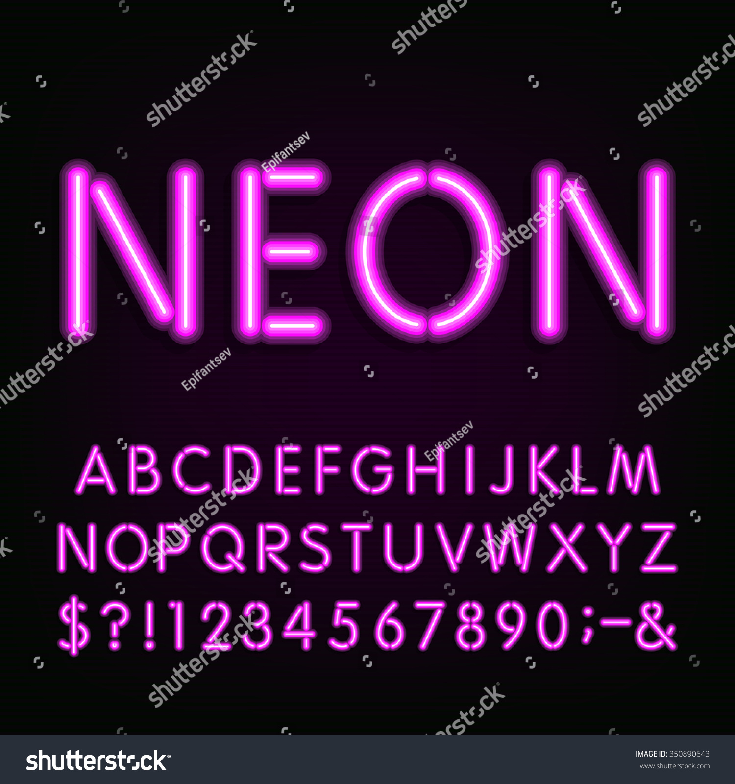 Alphabet Font. Purple Neon Tube Type Letters And Numbers On The Dark ...