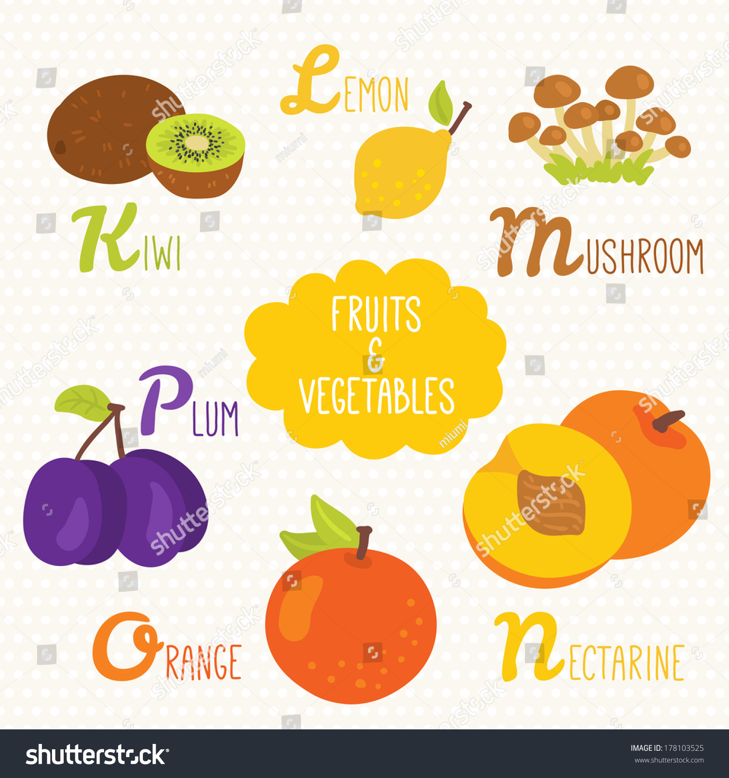 Alphabet Kids Fruits Vegetables Letters K Stock Vector 178103525 - Shutterstock