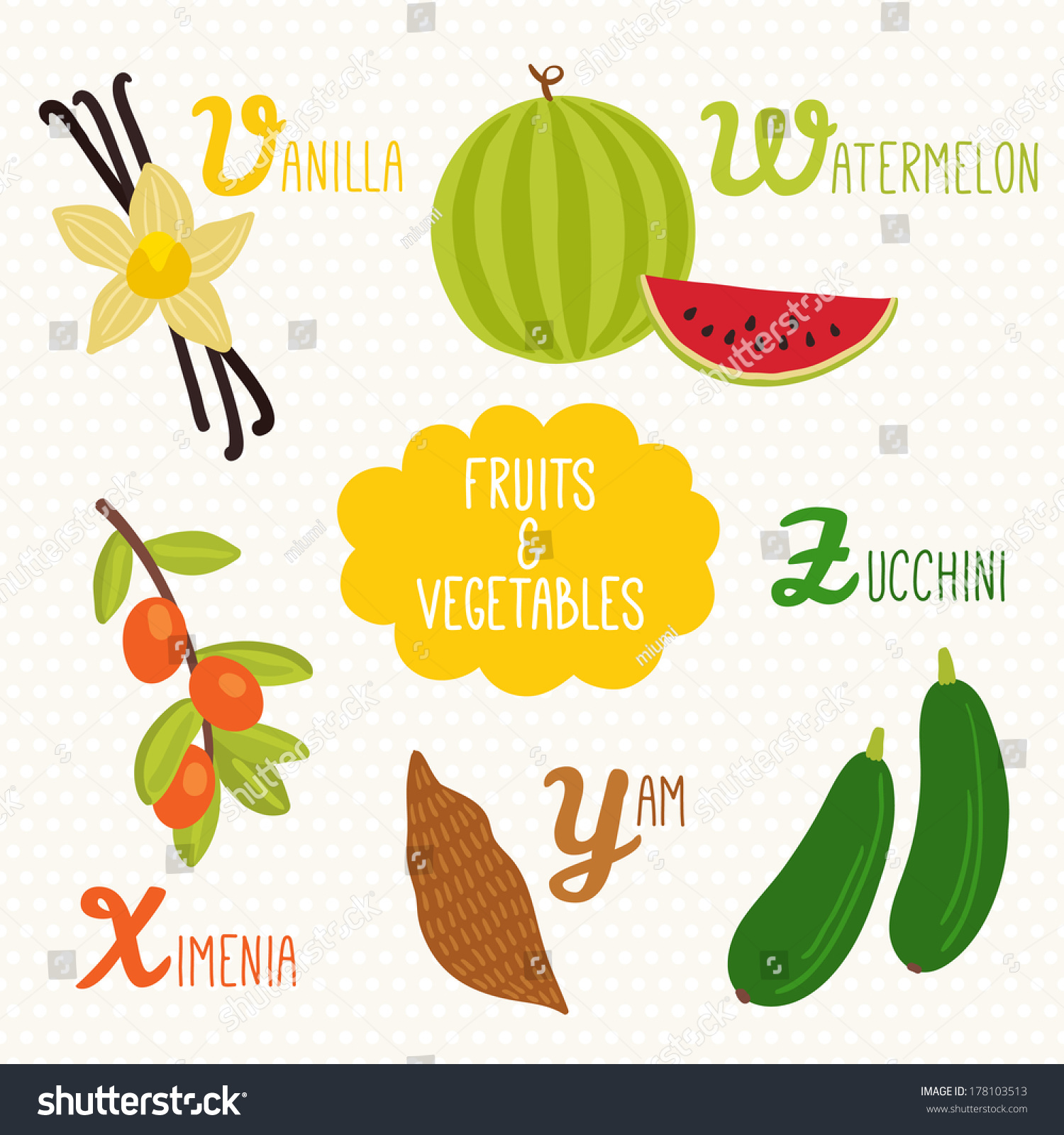 Alphabet Kids Fruits Vegetables Letters V Stock Vector Royalty Free 178103513