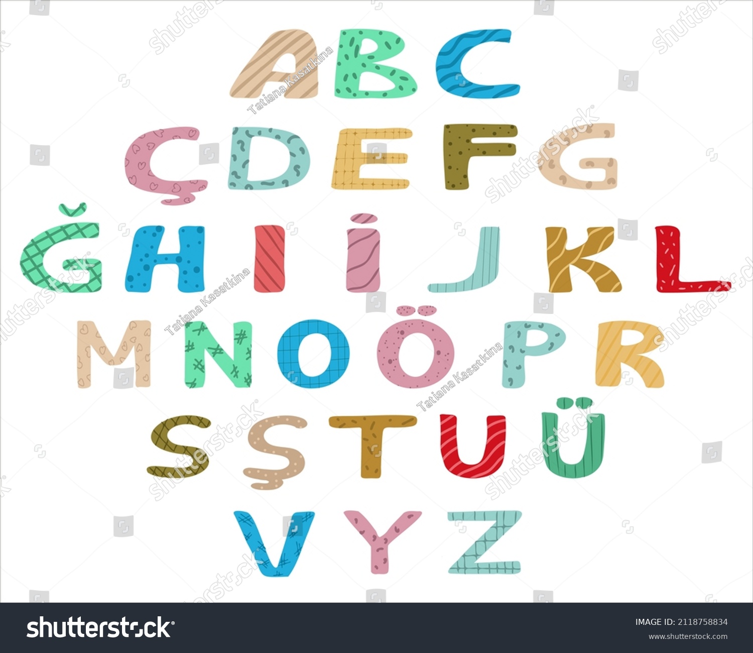 Alphabet Turkish Child Set Abc Translation Stock Vector (Royalty Free ...